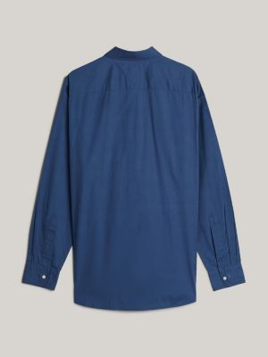 camisa adaptive de popelín de algodón azul de hombres tommy hilfiger