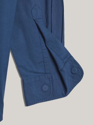 camisa adaptive de popelín de algodón azul de hombres tommy hilfiger