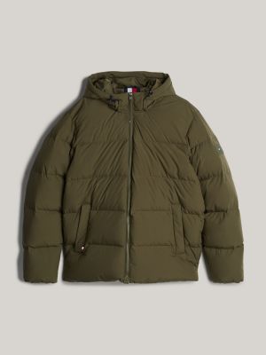 khaki adaptive puffer-jacke mit daunen und kapuze für herren - tommy hilfiger