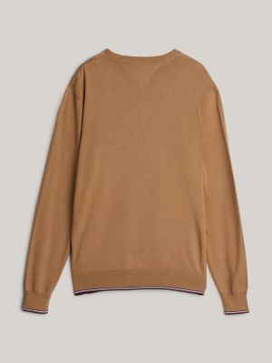 khaki adaptive tipped jumper with silk for men tommy hilfiger