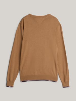 pullover adaptive con lana e bordi a contrasto khaki da uomini tommy hilfiger