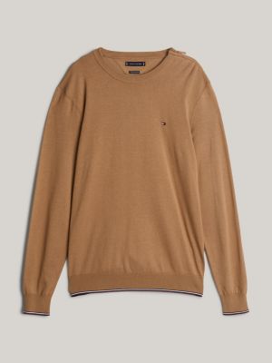 pullover adaptive con lana e bordi a contrasto khaki da uomini tommy hilfiger