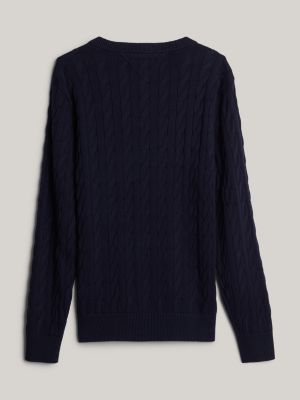 pullover adaptive in maglia intrecciata blu da uomini tommy hilfiger