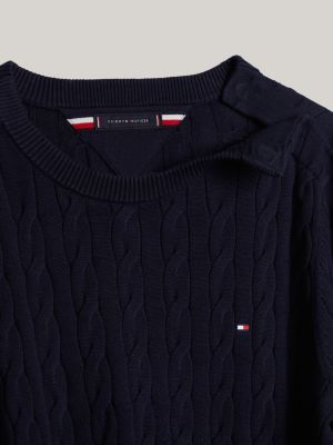 pullover adaptive in maglia intrecciata blu da uomini tommy hilfiger