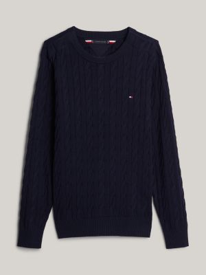 blue adaptive cable knit crew neck jumper for men tommy hilfiger