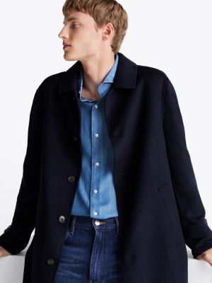 Smart Casual lange jas van wolmix Blauw Tommy Hilfiger