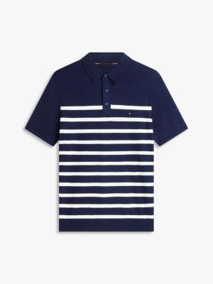 blue regular fit fine knit polo shirt for men tommy hilfiger