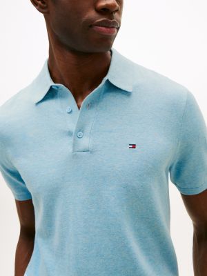 polo coupe standard en maille bleu pour hommes tommy hilfiger