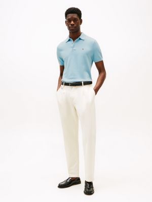 polo coupe standard en maille bleu pour hommes tommy hilfiger