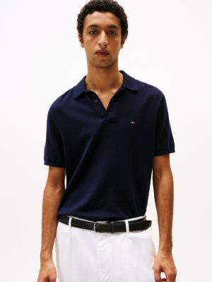 blue regular fit knit polo shirt for men tommy hilfiger