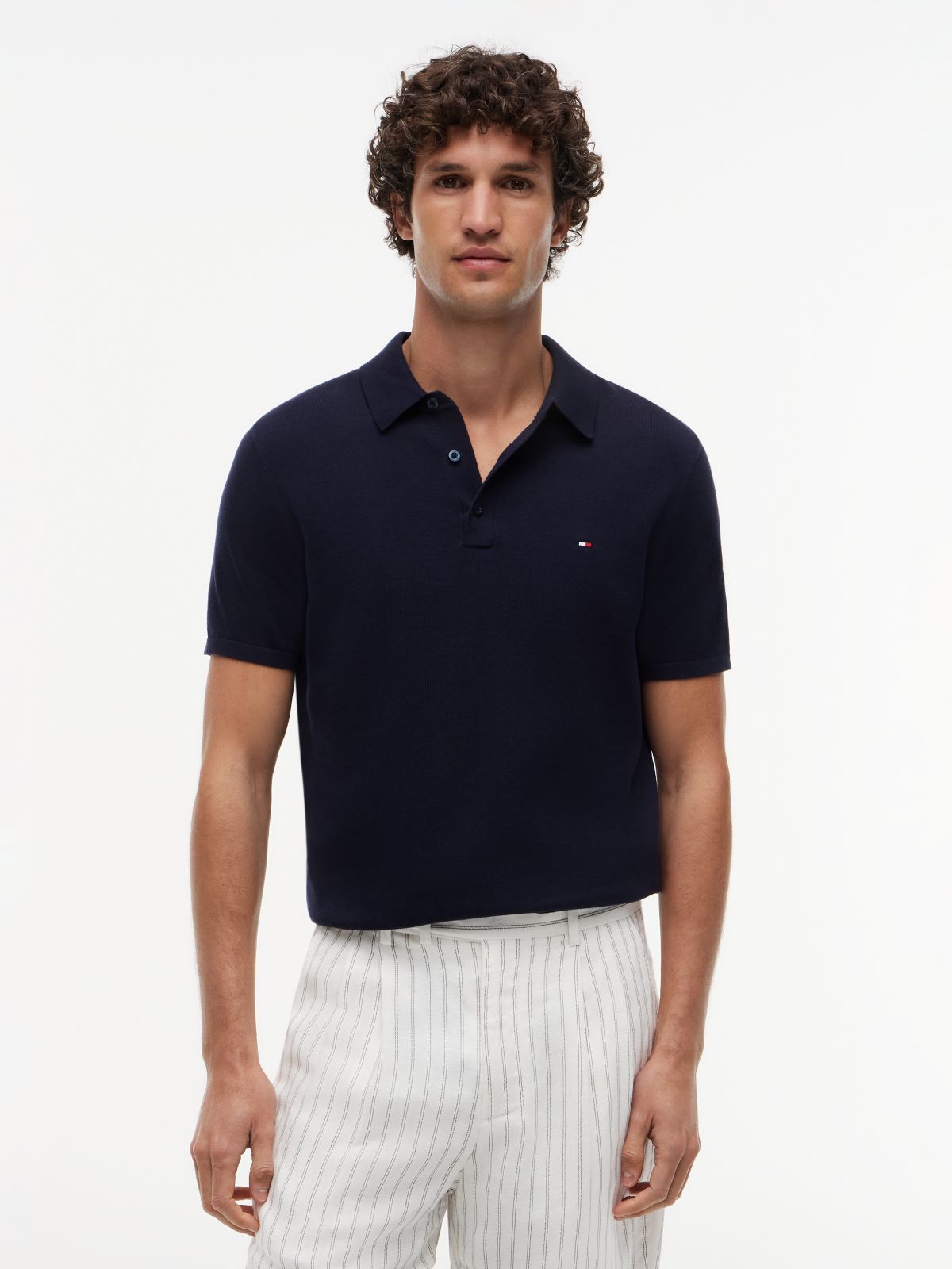 Regular Fit Fine Knit Polo Shirt — Blue