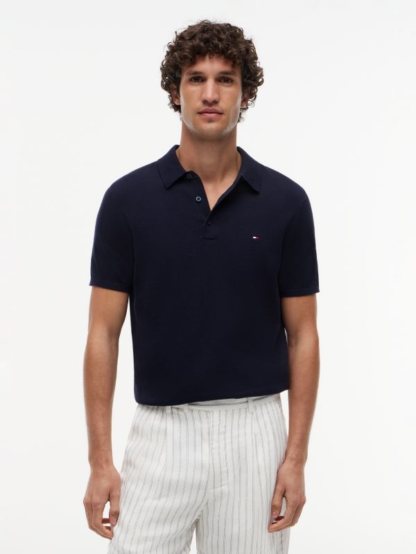 Regular Fit Fine Knit Polo Shirt — Blue