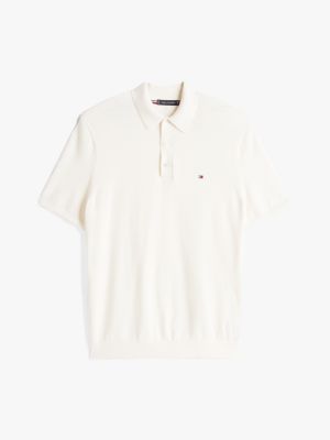 white regular fit knit polo shirt for men tommy hilfiger