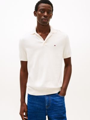 polo coupe standard en maille white pour hommes tommy hilfiger