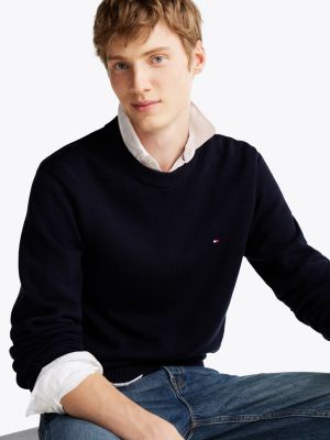 pullover relaxed fit con bandierina ricamata blu da uomini tommy hilfiger