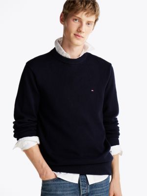 blue relaxed fit pullover mit flag-stickerei für herren - tommy hilfiger