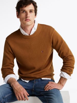 pullover relaxed fit con bandierina ricamata marrone da uomini tommy hilfiger