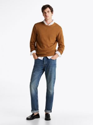 pullover relaxed fit con bandierina ricamata marrone da uomini tommy hilfiger