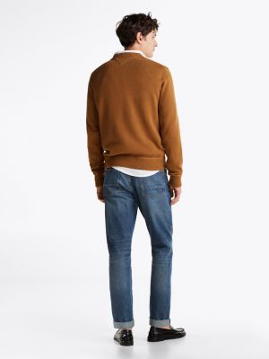 brown flag embroidery relaxed jumper for men tommy hilfiger