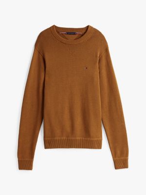 pullover relaxed fit con bandierina ricamata marrone da uomini tommy hilfiger