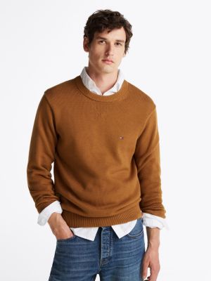 pull décontracté à drapeau brodé brown pour hommes tommy hilfiger