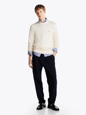 pullover relaxed fit con bandierina ricamata bianco da uomini tommy hilfiger