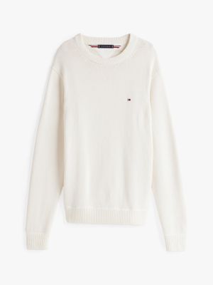 pullover relaxed fit con bandierina ricamata bianco da uomini tommy hilfiger