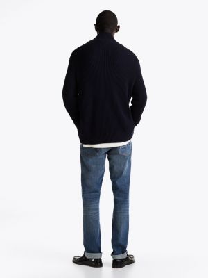 black rib knit half-zip jumper for men tommy hilfiger