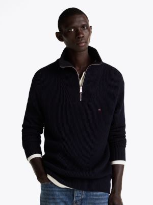 black rib knit half-zip jumper for men tommy hilfiger