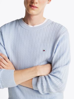 blue herringbone knit crew neck jumper for men tommy hilfiger