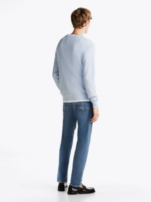 blue herringbone knit crew neck jumper for men tommy hilfiger