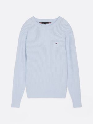 blue herringbone knit crew neck jumper for men tommy hilfiger