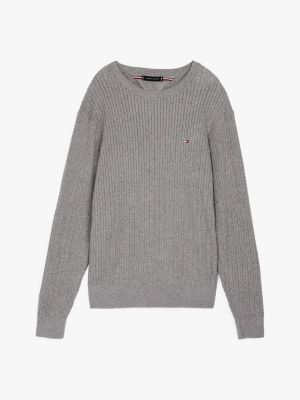 grey herringbone knit crew neck jumper for men tommy hilfiger