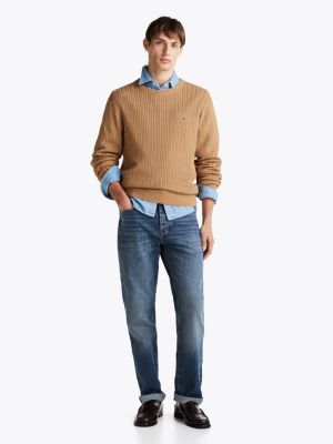 brown herringbone knit crew neck jumper for men tommy hilfiger