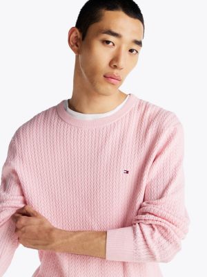 pink herringbone knit crew neck jumper for men tommy hilfiger