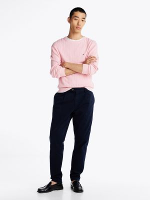 pink herringbone knit crew neck jumper for men tommy hilfiger