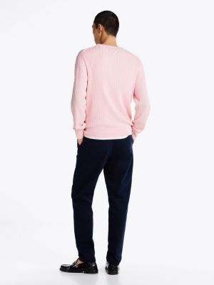 pink herringbone knit crew neck jumper for men tommy hilfiger