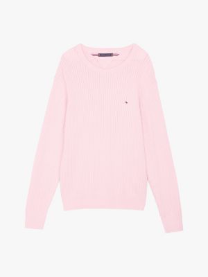 pink herringbone knit crew neck jumper for men tommy hilfiger