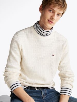 pullover in maglia a spina di pesce bianco da uomini tommy hilfiger