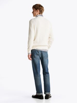 white herringbone knit crew neck jumper for men tommy hilfiger