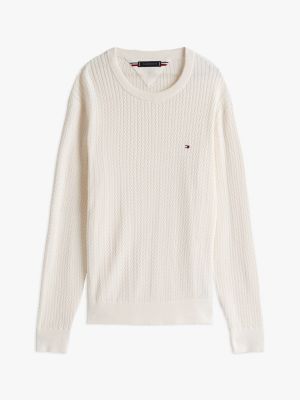 white herringbone knit crew neck jumper for men tommy hilfiger