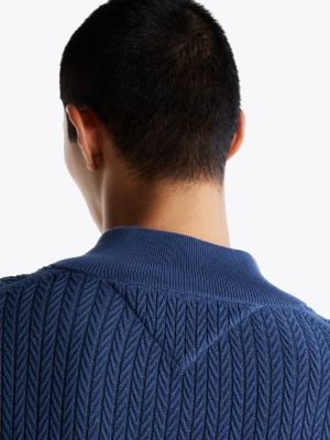 blau reißverschluss-pullover aus fischgrät-strick für herren - tommy hilfiger