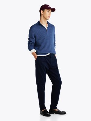 blue herringbone knit half-zip jumper for men tommy hilfiger