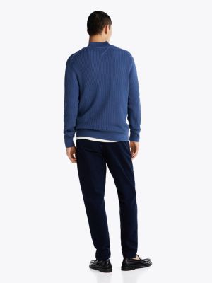 blue herringbone knit half-zip jumper for men tommy hilfiger