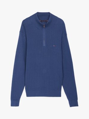 blue herringbone knit half-zip jumper for men tommy hilfiger