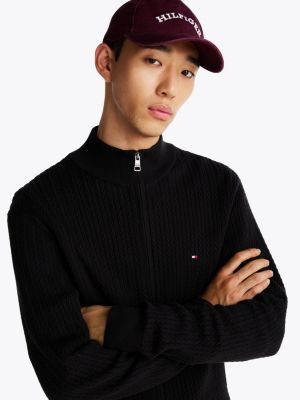 black herringbone knit zip-thru jumper for men tommy hilfiger