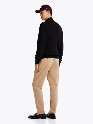 black herringbone knit zip-thru jumper for men tommy hilfiger