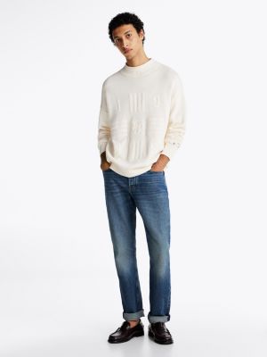 weiß relaxed fit pullover mit patentmuster für herren - tommy hilfiger