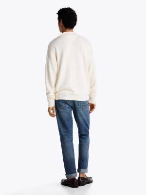 white fisherman knit relaxed jumper for men tommy hilfiger