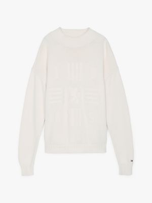 weiß relaxed fit pullover mit patentmuster für herren - tommy hilfiger